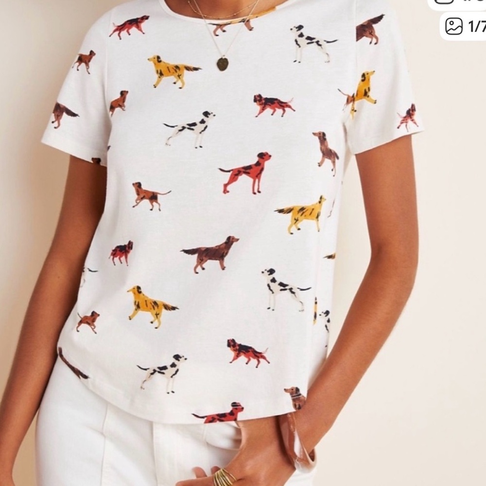 Anthropologie Weekend Tee Multicolor Dog Print T-Shirt